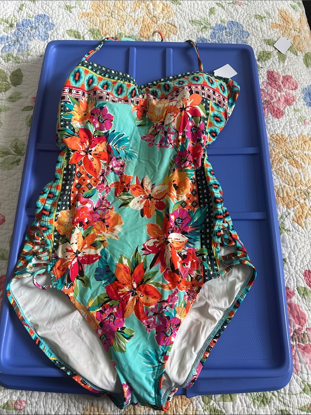 La Blanca Turquoise Floral One-Piece Swimsuit